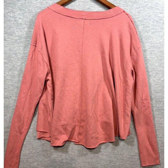 Urban Outfitters Pink V-Neck Long Sleeve Sweatshirt M Distressed - Picture 6 of 6